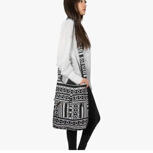 Tribe Azure Aztec Black White Woven Handmade Crossbody Hobo Shoulder Bag Sling